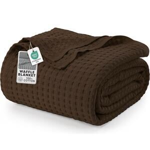Utopia Bedding King Size 100% Cotton Waffle Weave Blanket Brown 90x108 NWT